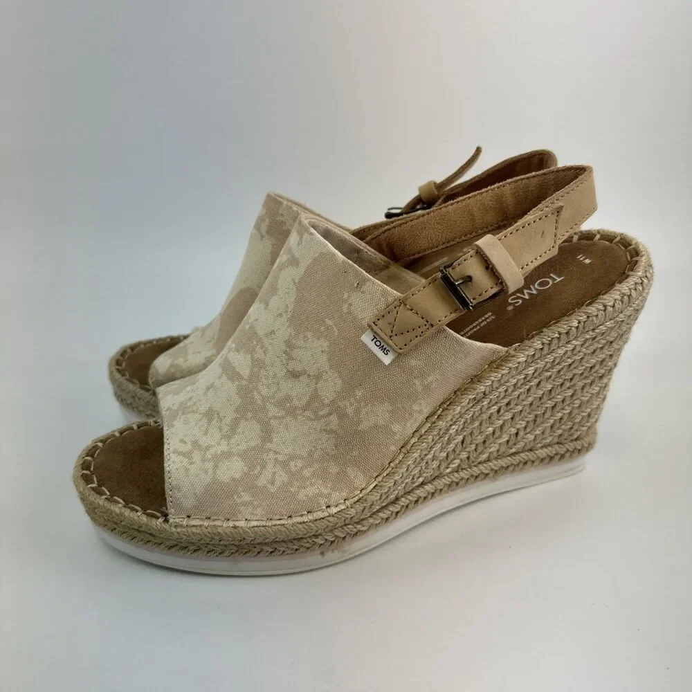 Toms‎ Monica Wedge Espadrille Pink Canvas Slingback Buckle 1001824 Womens 11